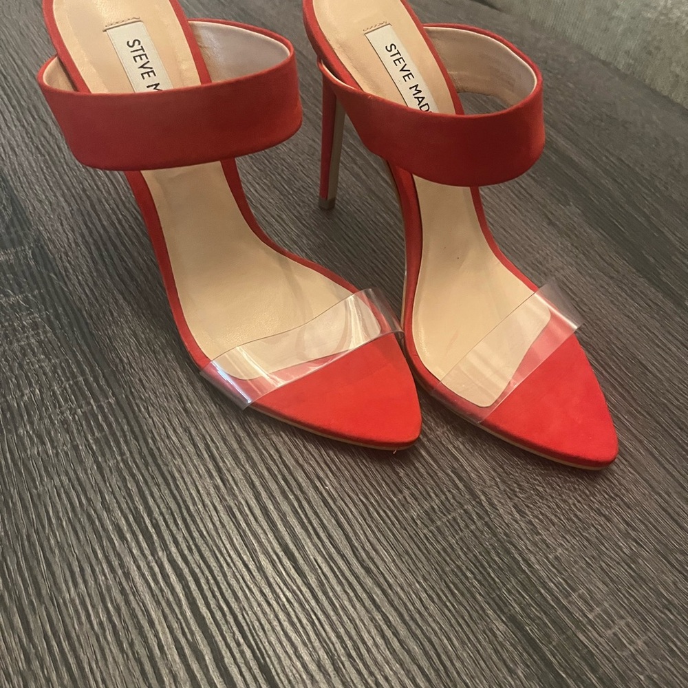 Steve Madden Red Clear Strap Pointed Toe High Heel Sandals